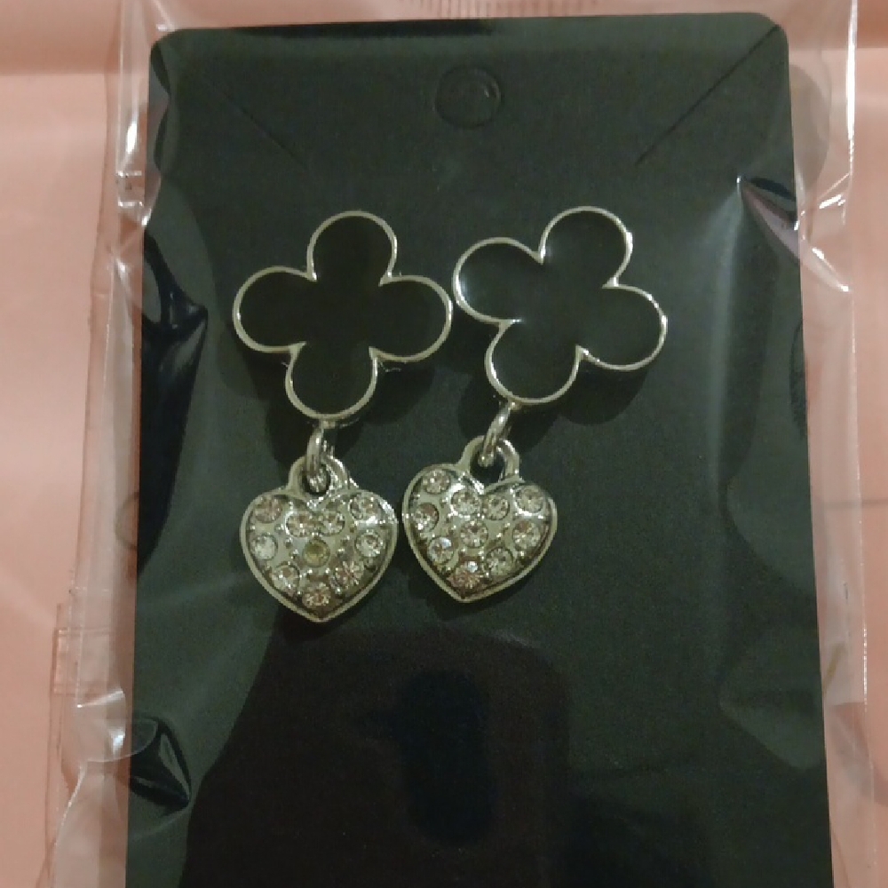 Silver Heart and Flower Earrings